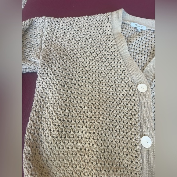Madewell Open-Stitch Crop Cardigan Sweater Size Small Tan Cotton - Picture 4 of 10